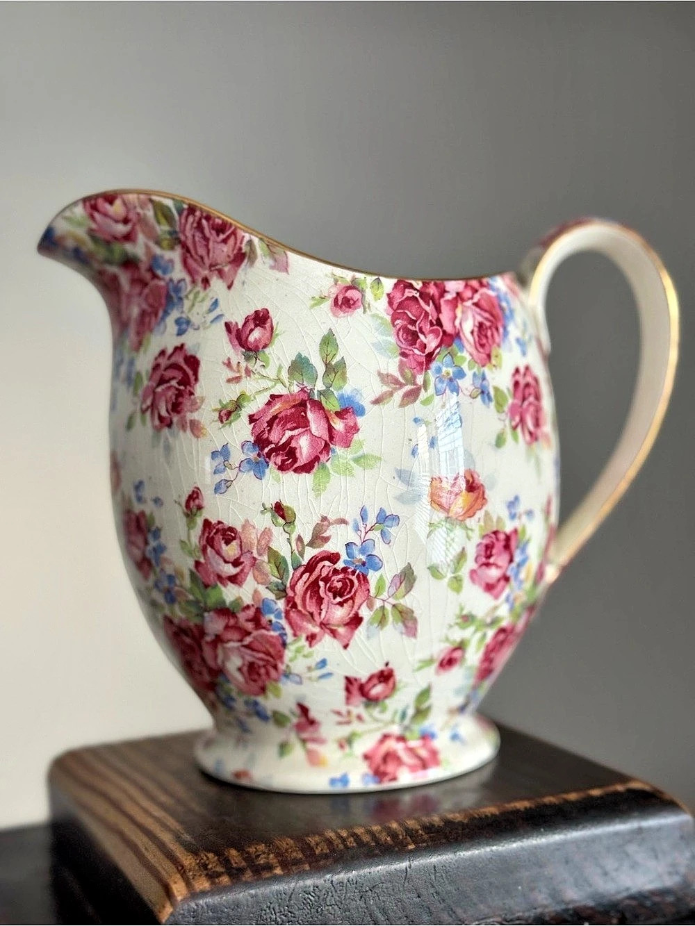 Vintage Royal Winton Victorian Rose Chintz 5.5” Creamer Pitcher Grimwades Englan